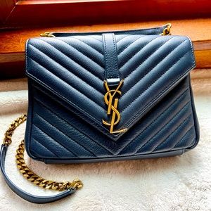 Navy Blue Leather Medium College Bag